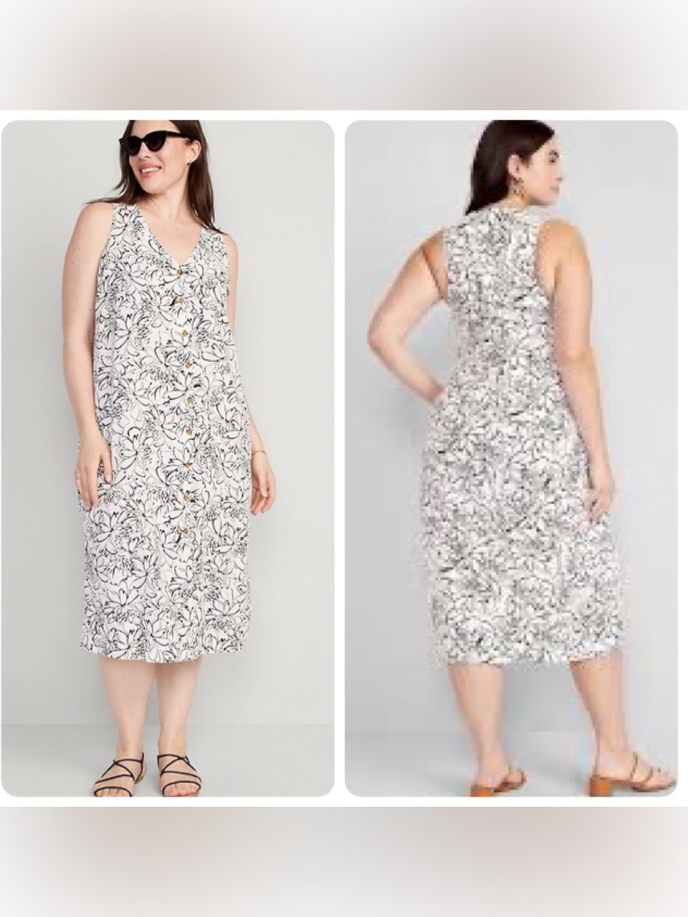 Old Navy sleeveless button-front floral linen-blend maxi dress. Sizes M